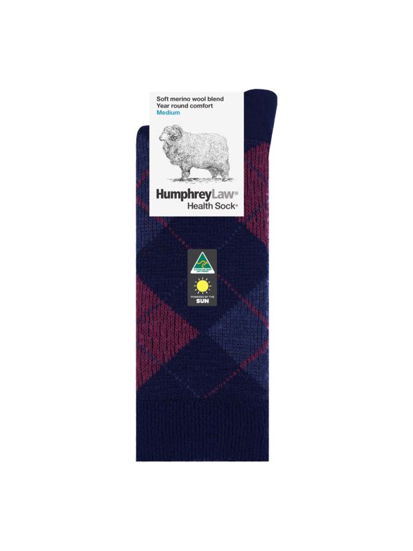 Fine Merino Wool/Polyester Argyle Patterned Health Sock®